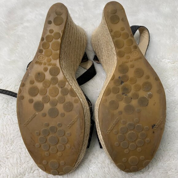 Jimmy Choo Women's Phoenix Black Embossed Straw Espadrille Wedges Size 42 - Picture 8 of 11
